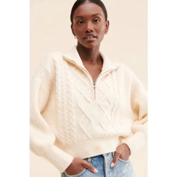 Urban Outfitters Sweaters - Urban Outfitters Lizzie Cable Knit Half Zip Pullover Size Large